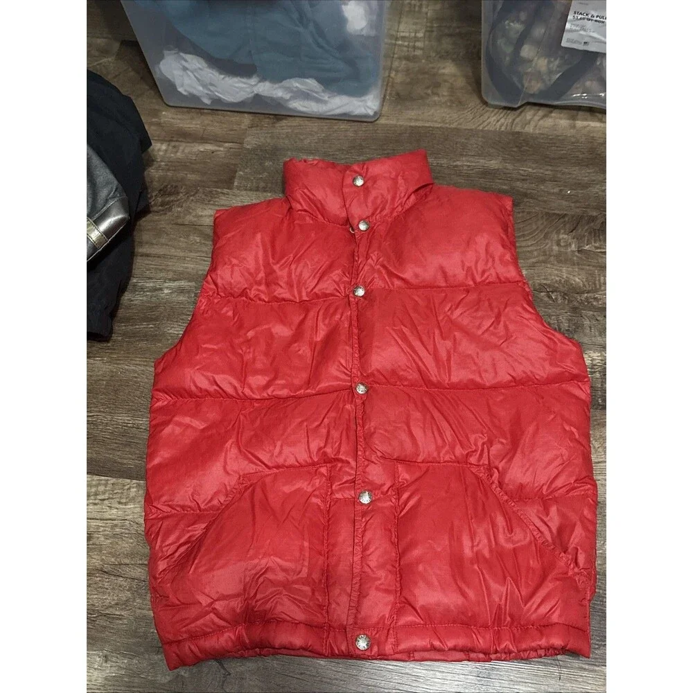 Vintage 70s The North Face Brown Label Red Snap Button Puffer Vest Size S Gorp